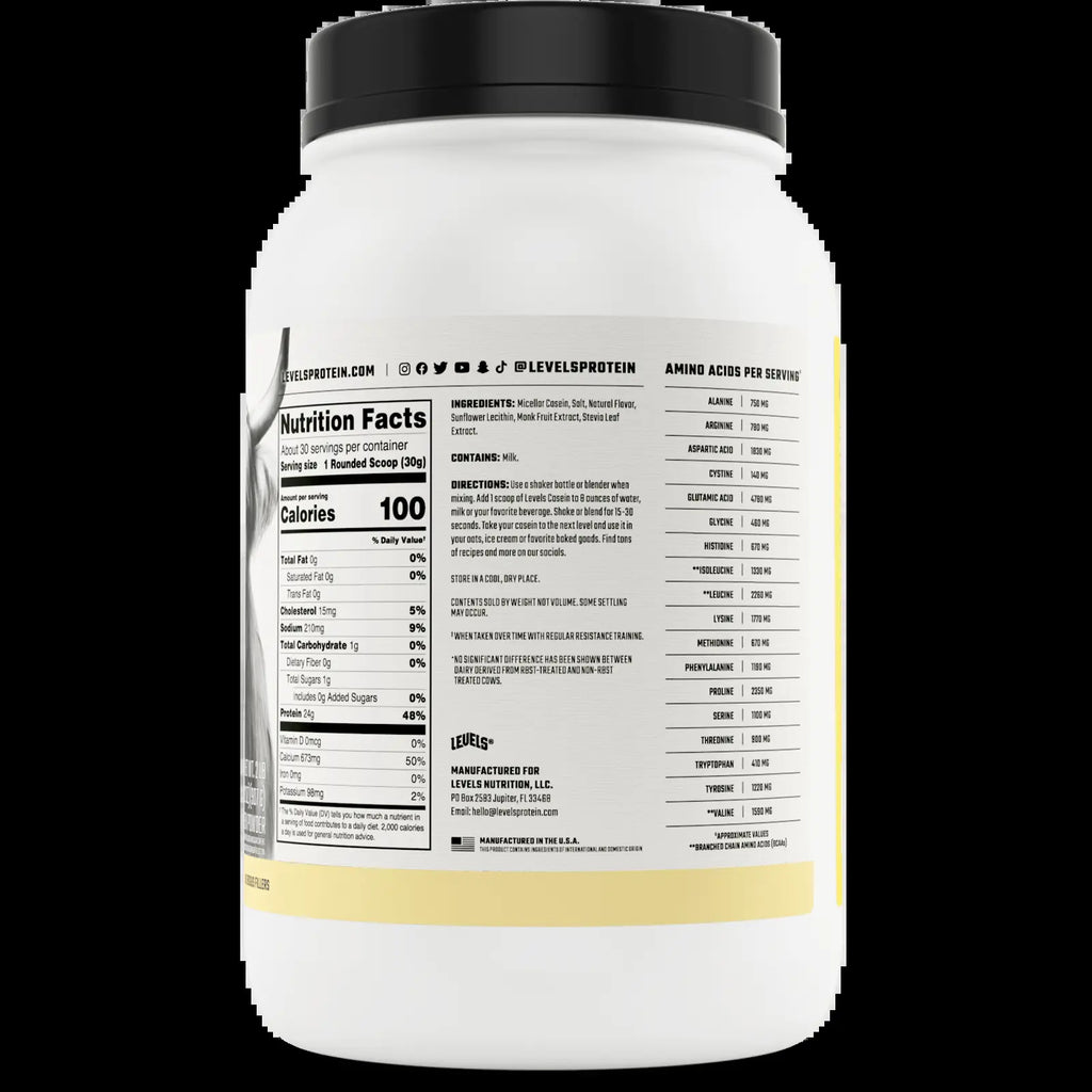 Levels Casein Protein, 100% Micellar, No Artificials, 24G of Protein