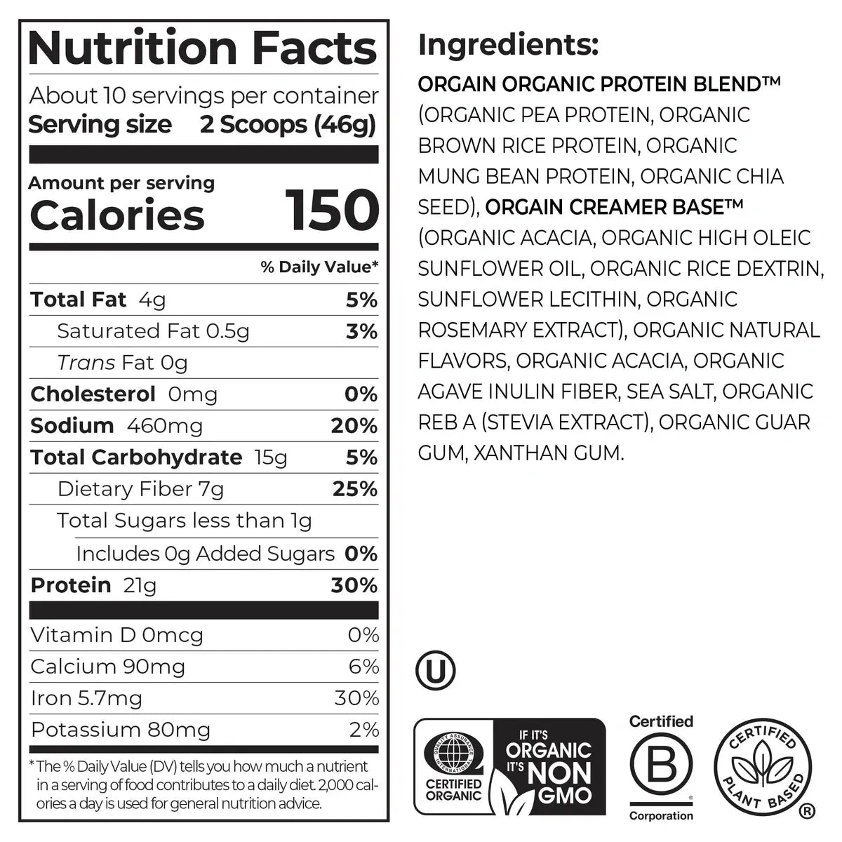 Orgain Organic Protein Plant Based Protein Powder - Birthday Cake Flavor, 21G Plant Protein, <1G Sugar, USDA Certified Organic, Edible Supplement for Fitness Endurance