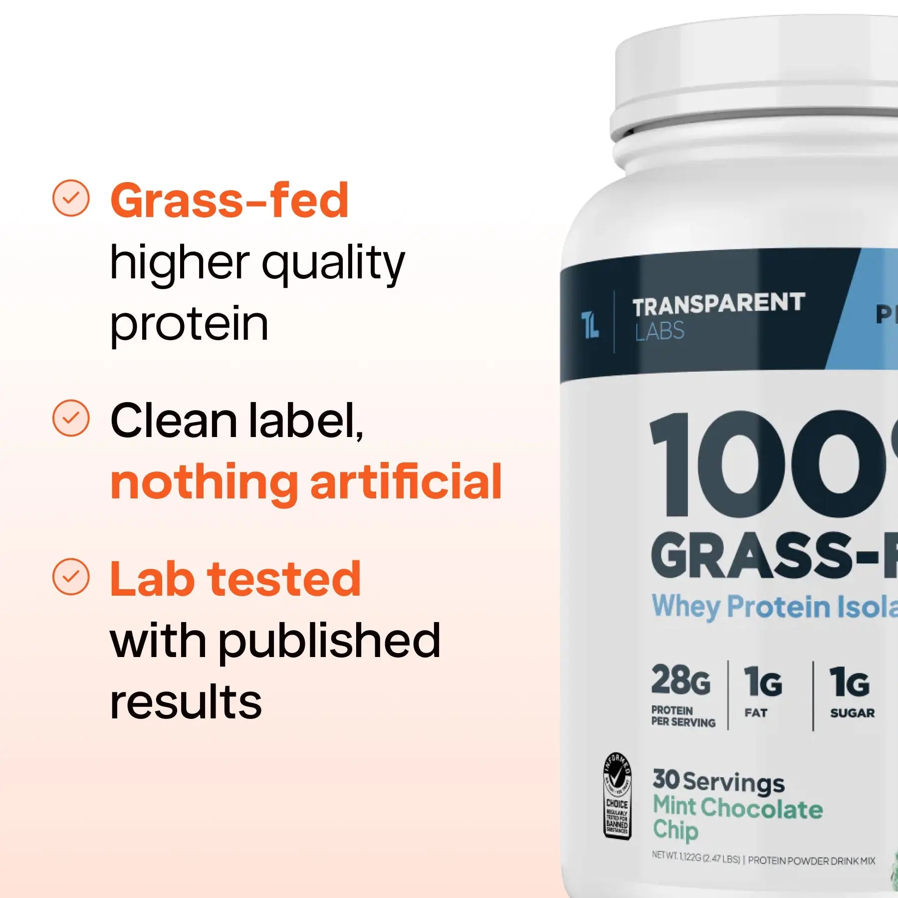 Transparent Labs Grass-Fed Whey Protein Isolate — 28G Protein, Clean Ingredients, Milk, Fitness