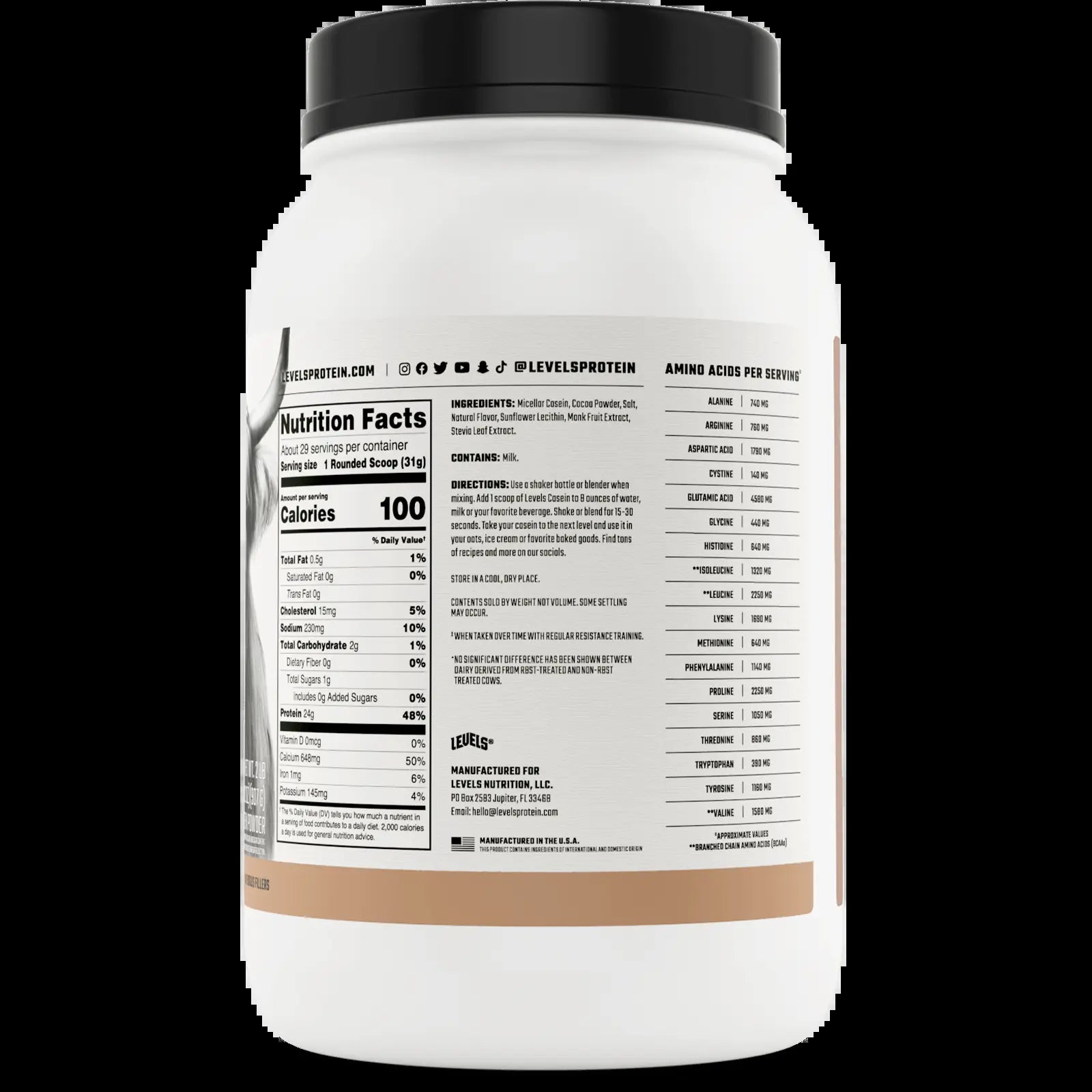 Levels Casein Protein, 100% Micellar, No Artificials, 24G of Protein