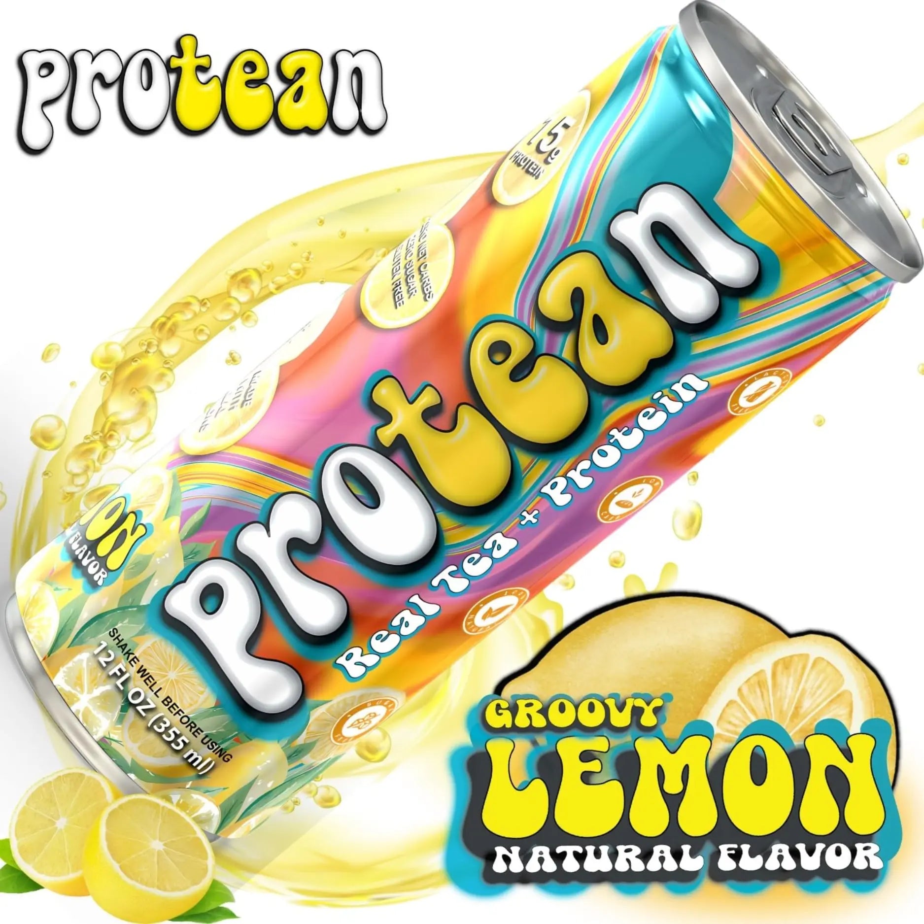 Genepro Real Tea + Protein Groovy Lemon Flavor, Workout Recovery & Energy Boost - Hydration & Protein with All Natural Flavors & Sweeteners - Protein 15G - Fruit, Beverage