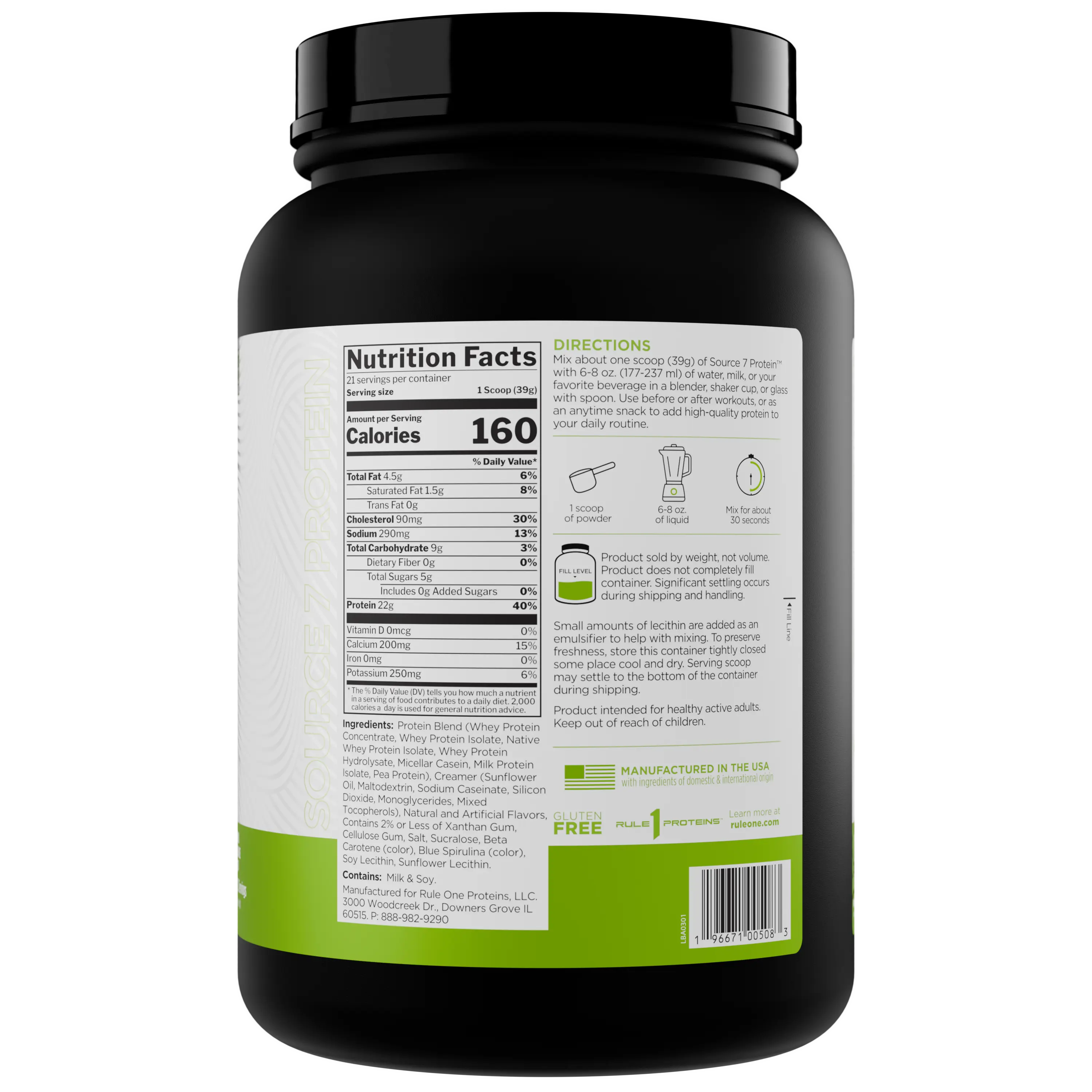 Rule 1 Source 7 Protein – Decadent Flavor, Velvety Smooth Texture, 22G Anytime Protein, and 10G Naturally Occurring Eaas per Serving from 7 Premium Sources, 1.8 Lb, Made in the USA
