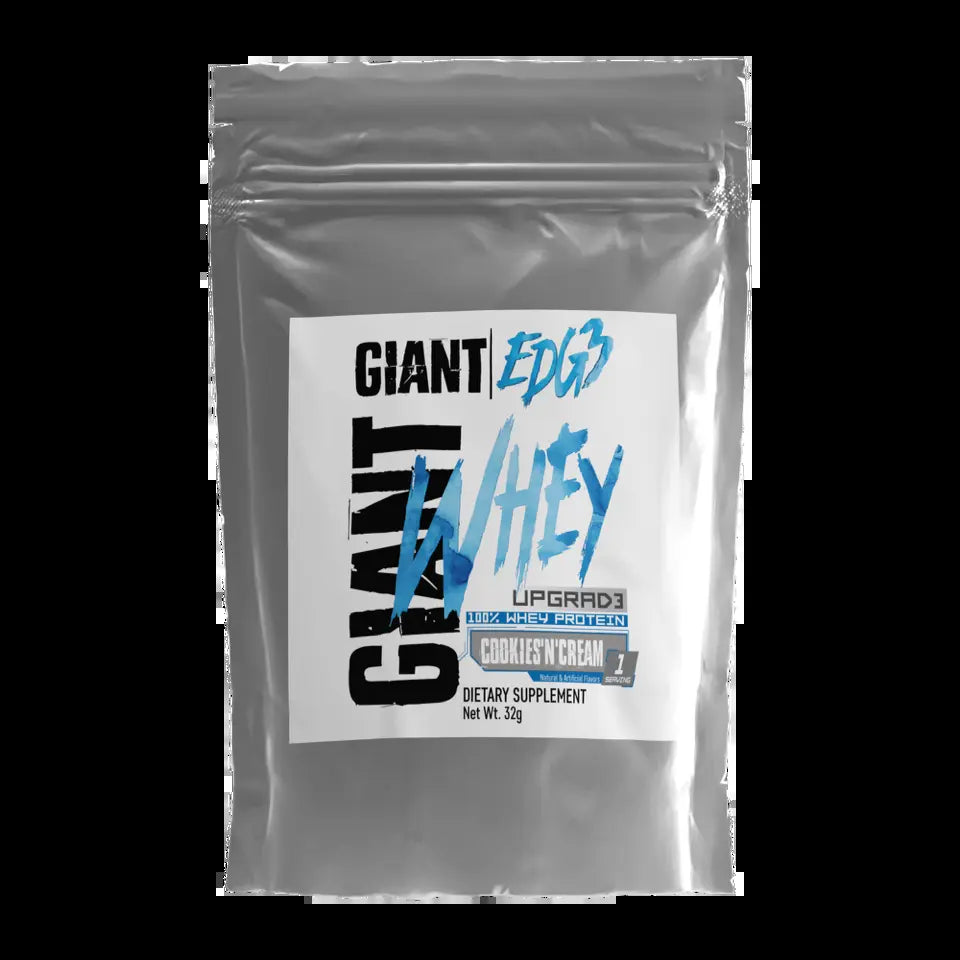 Giant Edg3 Protein Starter Pack - Shaker with Single Serving Protein Packs - 3 Servings of Whey Protein Dietary Supplement Edible