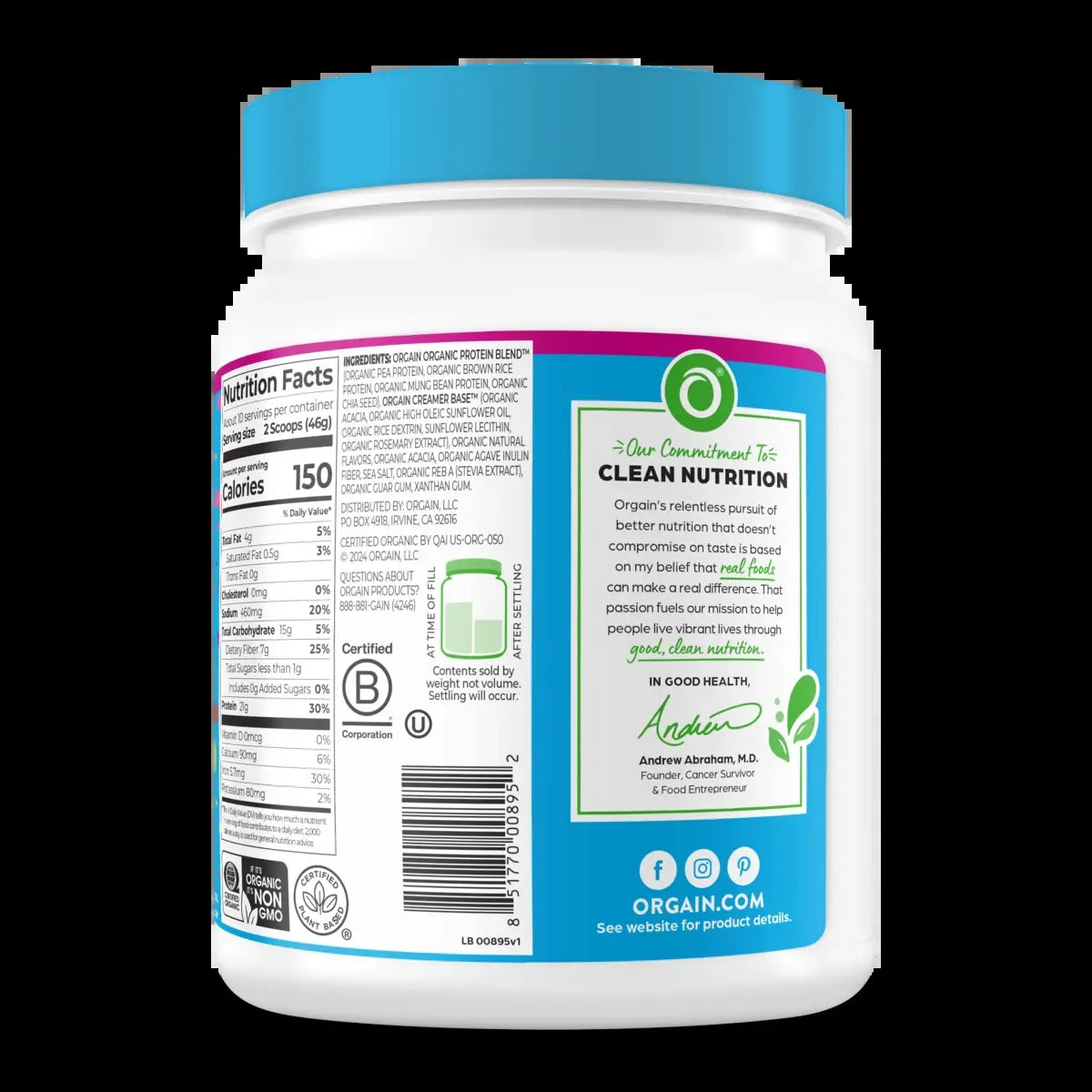 Orgain Organic Protein Plant Based Protein Powder - Birthday Cake Flavor, 21G Plant Protein, <1G Sugar, USDA Certified Organic, Edible Supplement for Fitness Endurance