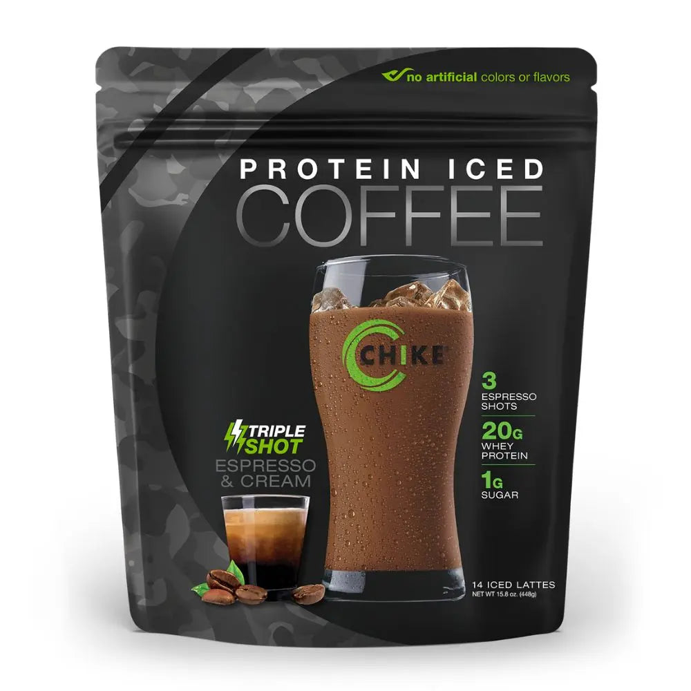 Chike Protein Iced Coffee Triple Shot Espresso & Cream Flavor 20G Whey Protein 3 Espresso Shots Low Sugar US Made High Protein Coffee