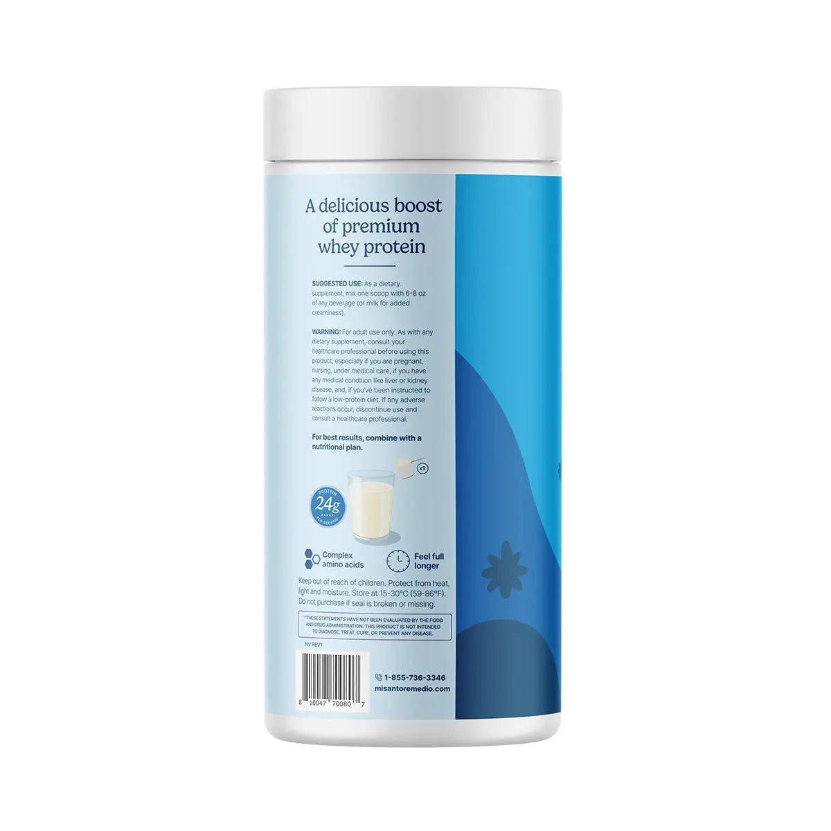 Santo Remedio Vanilla Whey Protein, Premium Whey Protein Powder, 24G of Protein per Serving, 30 Servings