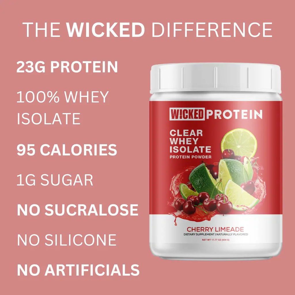 WICKED Protein Cherry Limeade Whey Isolate Powder - 23G Protein - 95 Calories - Clean Label Project Certified - Delicious Juice Protein Powder