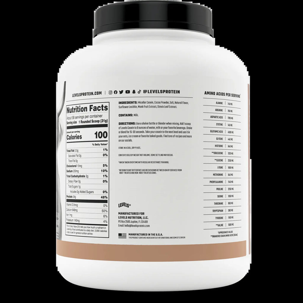 Levels Casein Protein, 100% Micellar, No Artificials, 24G of Protein