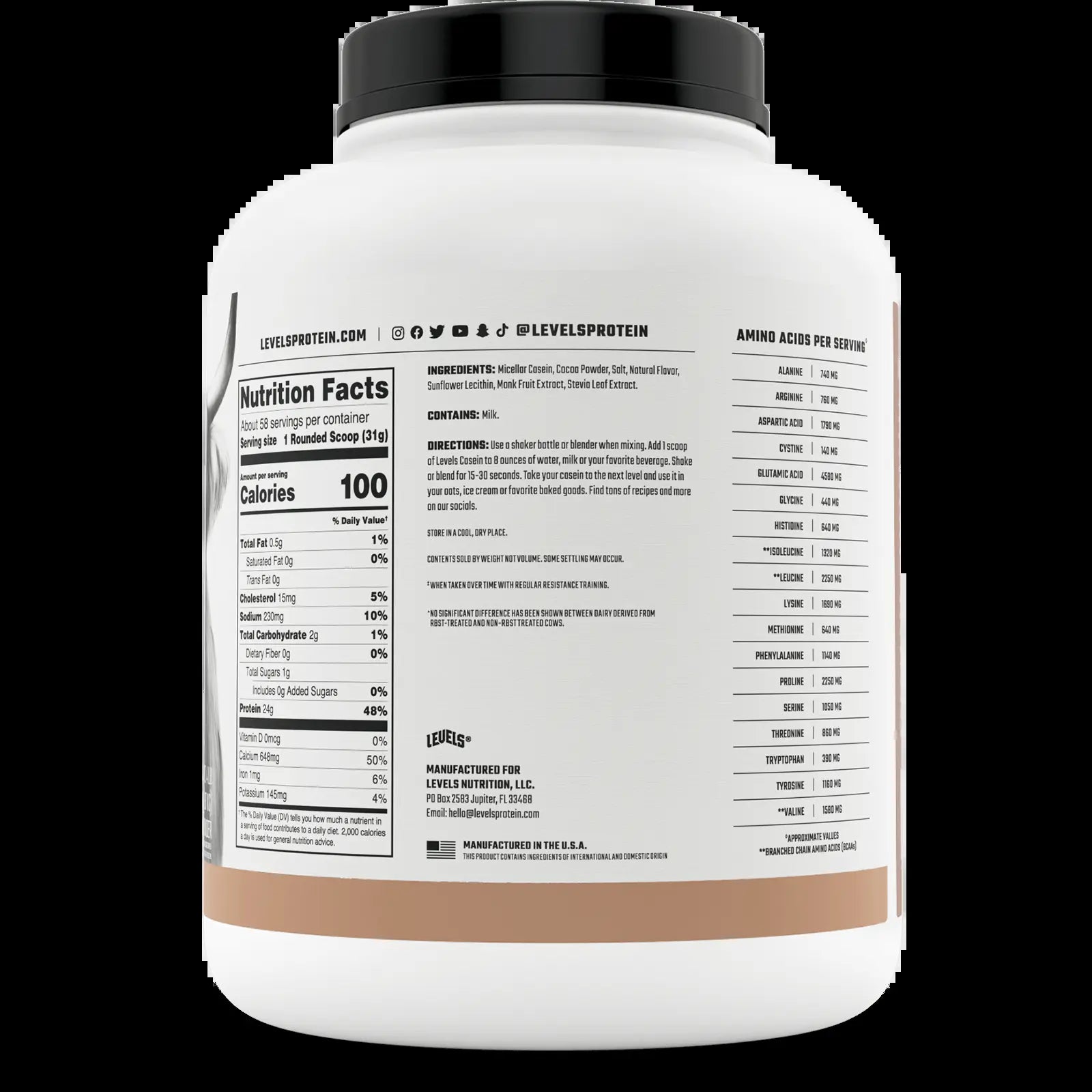 Levels Casein Protein, 100% Micellar, No Artificials, 24G of Protein