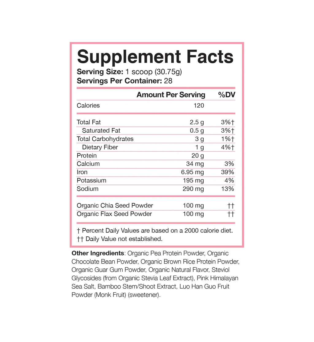 LSF Chocolate Plant Protein Powder - 20G of Protein, Sugar Free, Gluten Free, Organic, Blends Smooth - Brown Rice & Pea Protein