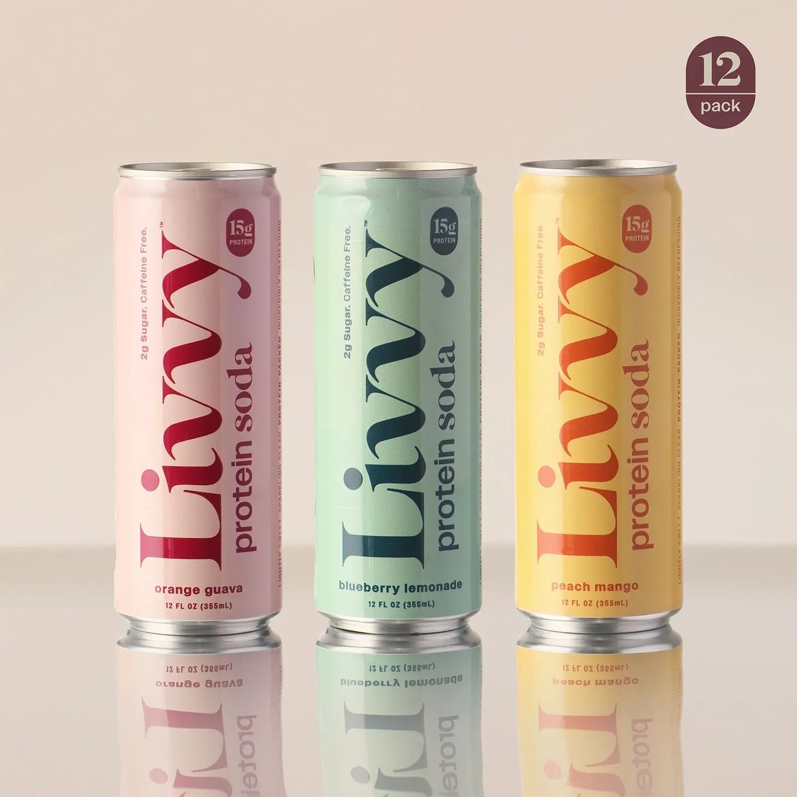 Livvy Sparkling Clear Protein Soda, 15G Protein, Variety Pack, 12 Fl Oz Cans (12 Pack), 80 Calories, Caffeine Free
