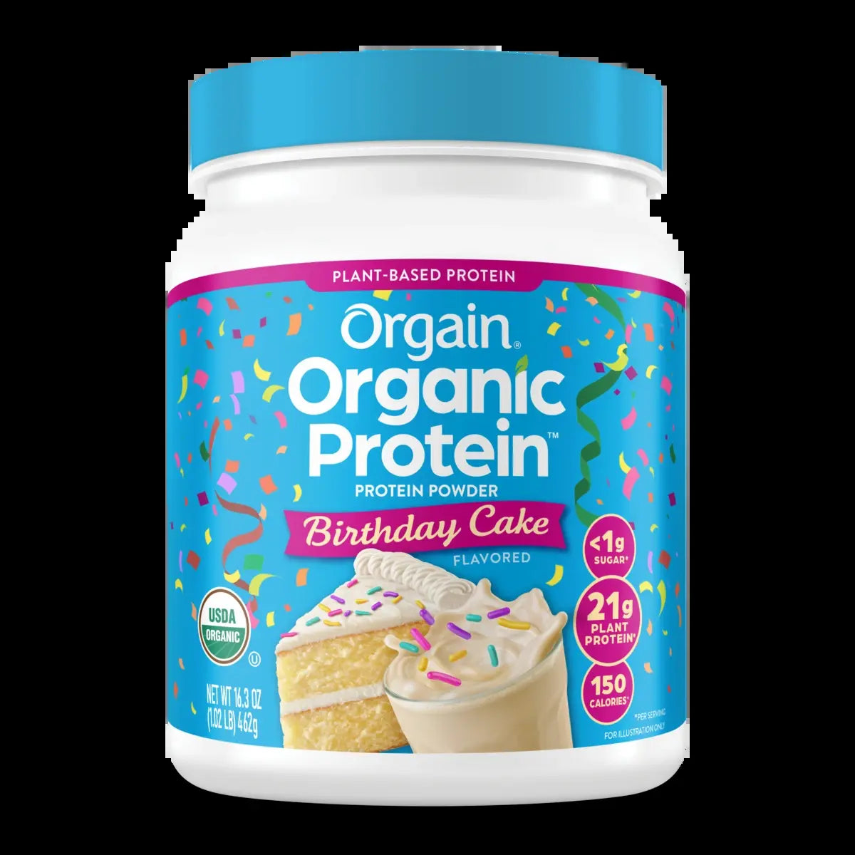 Orgain Organic Protein Plant Based Protein Powder - Birthday Cake Flavor, 21G Plant Protein, <1G Sugar, USDA Certified Organic, Edible Supplement for Fitness Endurance