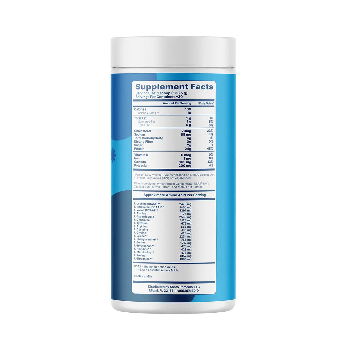 Santo Remedio Vanilla Whey Protein, Premium Whey Protein Powder, 24G of Protein per Serving, 30 Servings