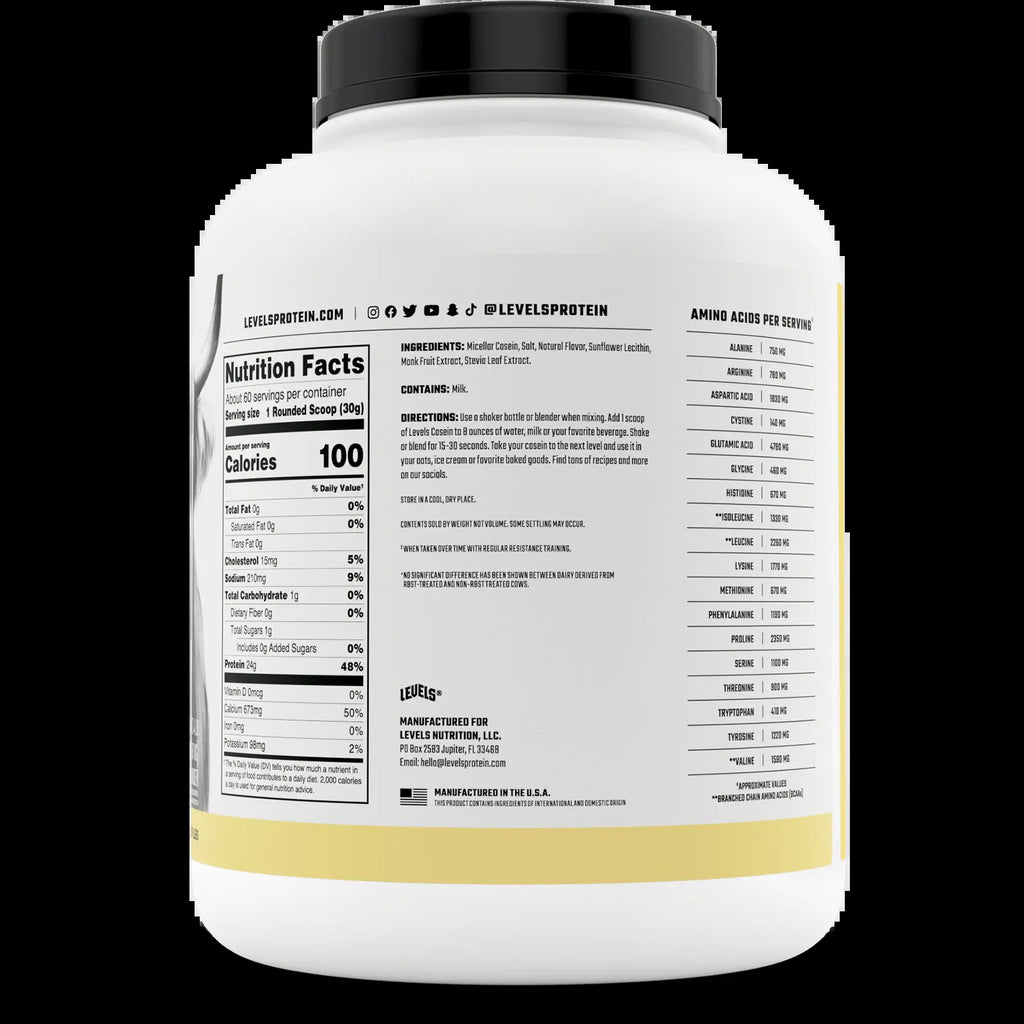 Levels Casein Protein, 100% Micellar, No Artificials, 24G of Protein