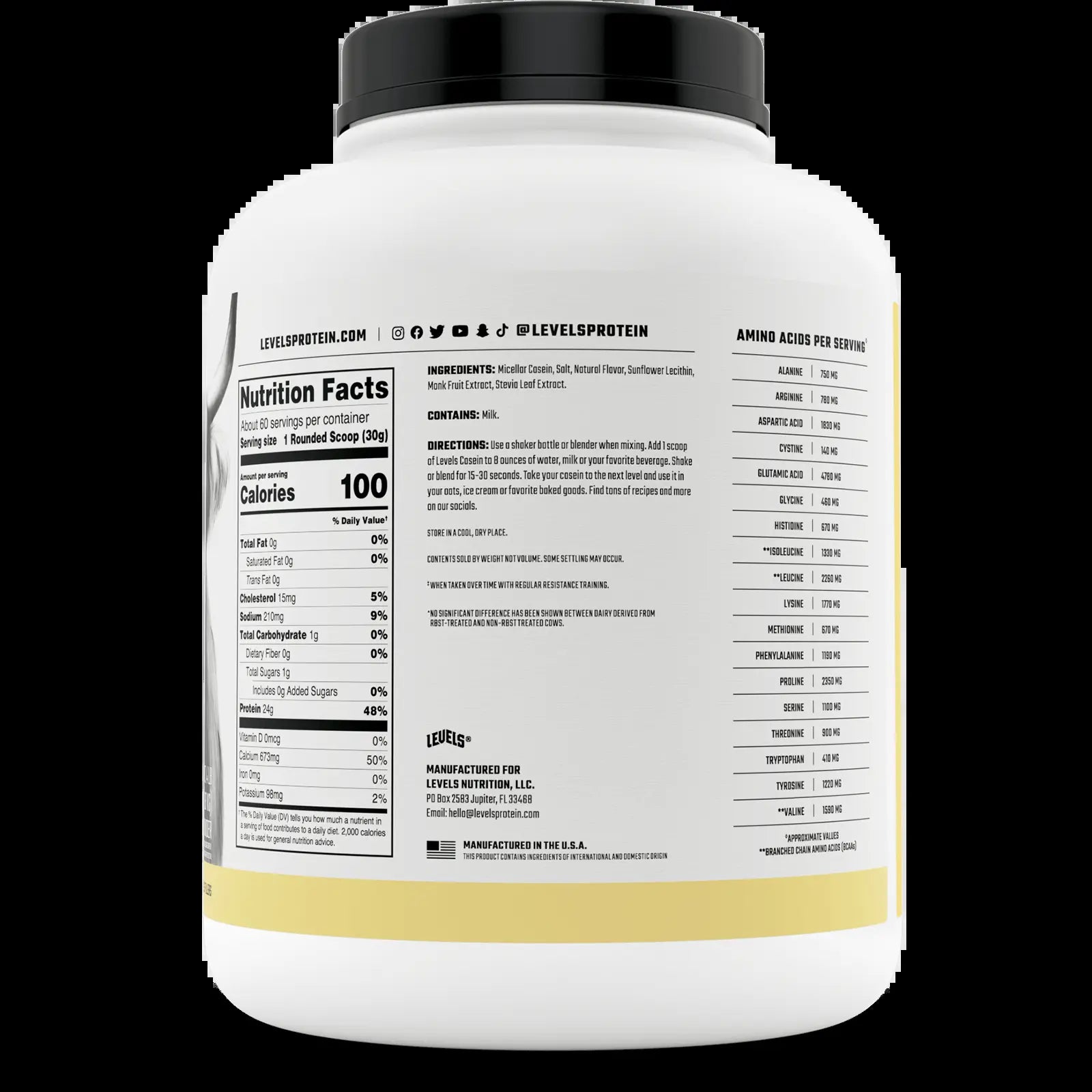Levels Casein Protein, 100% Micellar, No Artificials, 24G of Protein