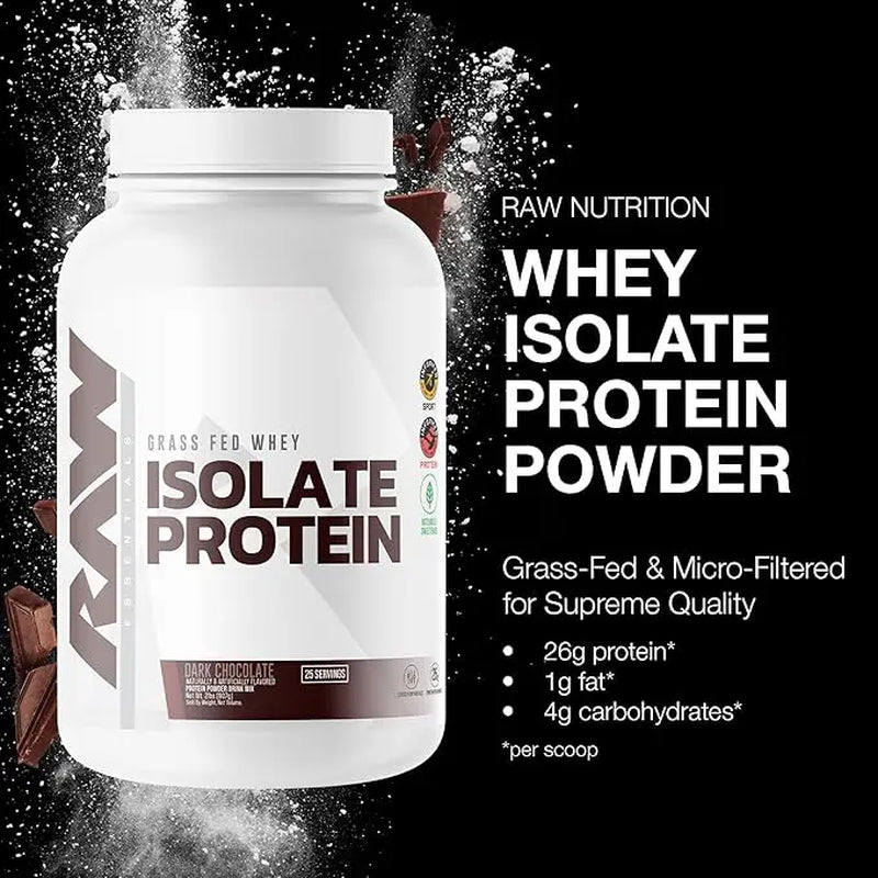 RAW Whey Protein Isolate Powder – Grass Fed Micro-Filtered Protein – 25G Protein per Serving – Low Carb, Low Fat Lean Muscle & Recovery Protein Shake – 1.96 Lb
