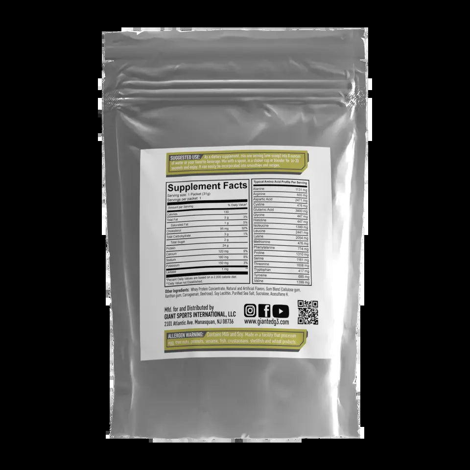 Giant Edg3 Protein Starter Pack - Shaker with Single Serving Protein Packs - 3 Servings of Whey Protein Dietary Supplement Edible