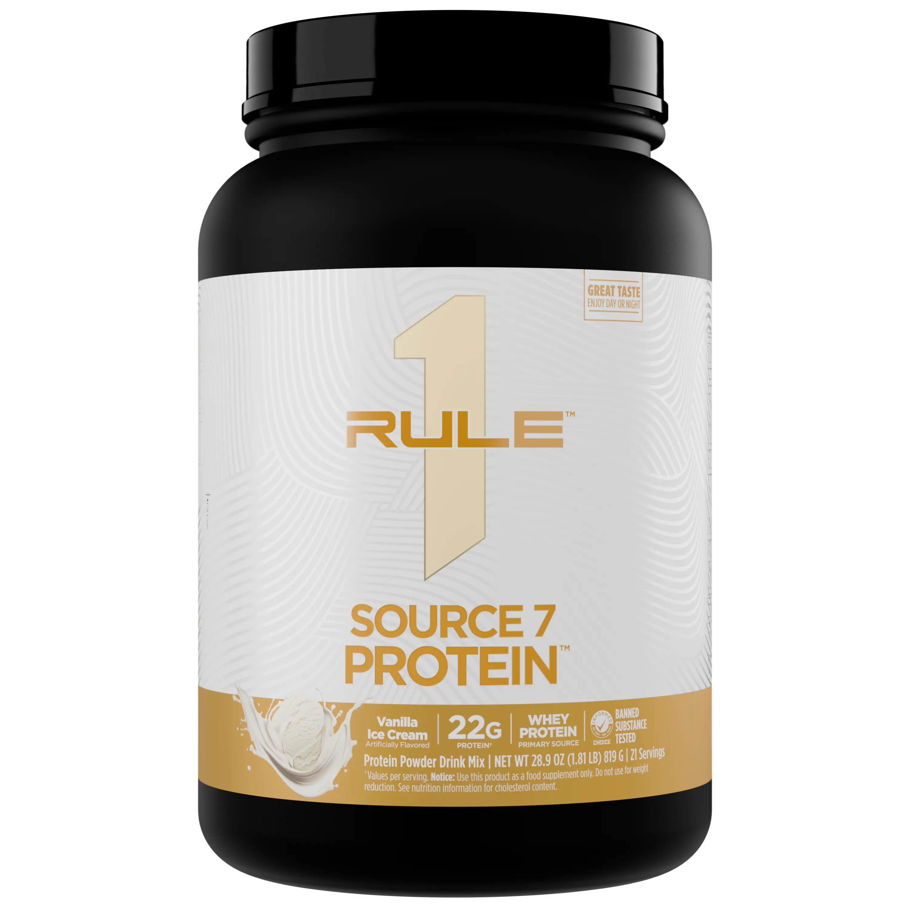 Rule 1 Source 7 Protein – Decadent Flavor, Velvety Smooth Texture, 22G Anytime Protein, and 10G Naturally Occurring Eaas per Serving from 7 Premium Sources, 1.8 Lb, Made in the USA