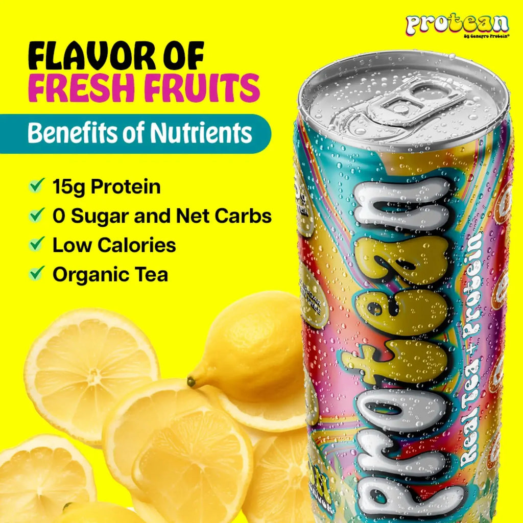Genepro Real Tea + Protein Groovy Lemon Flavor, Workout Recovery & Energy Boost - Hydration & Protein with All Natural Flavors & Sweeteners - Protein 15G - Fruit, Beverage