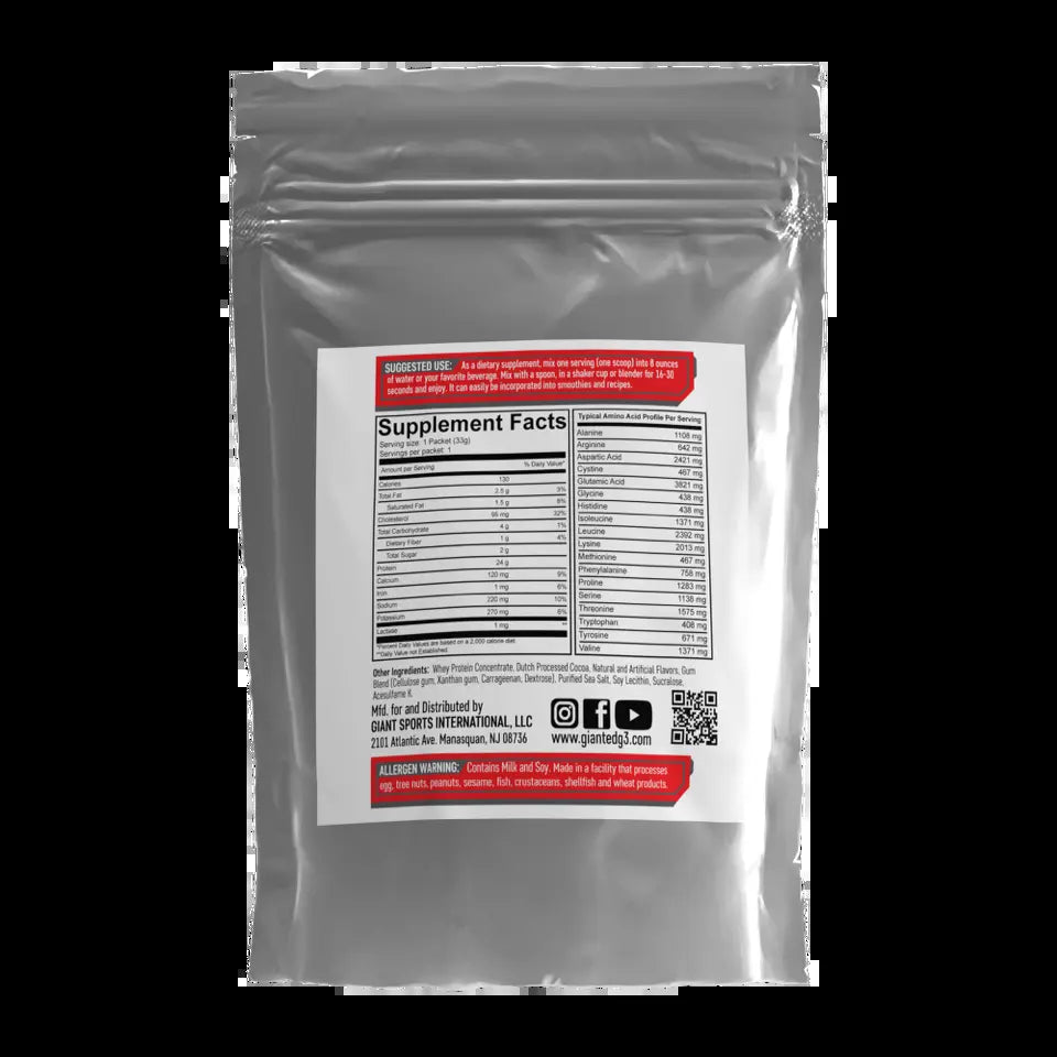 Giant Edg3 Protein Starter Pack - Shaker with Single Serving Protein Packs - 3 Servings of Whey Protein Dietary Supplement Edible