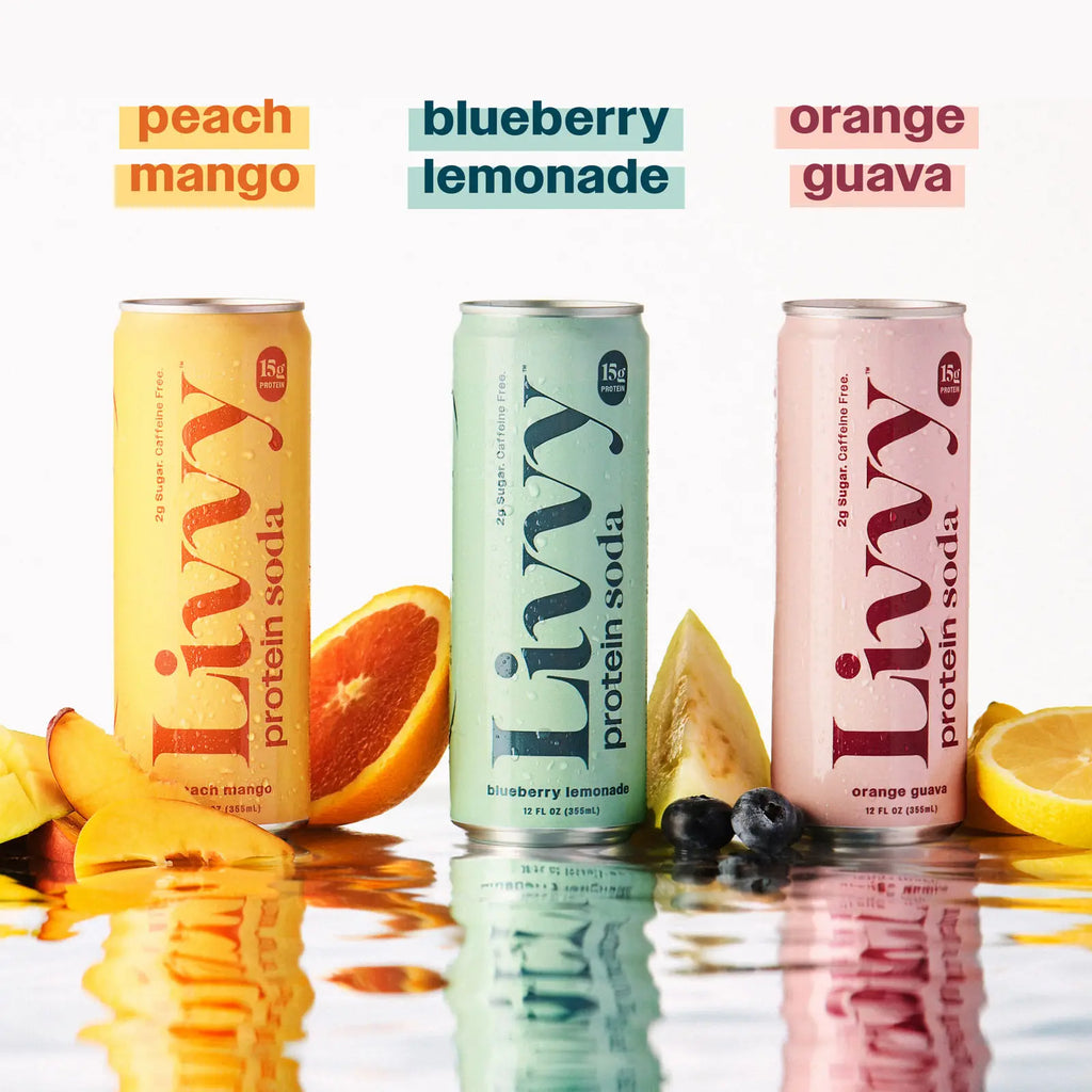 Livvy Sparkling Clear Protein Soda, 15G Protein, Variety Pack, 12 Fl Oz Cans (12 Pack), 80 Calories, Caffeine Free