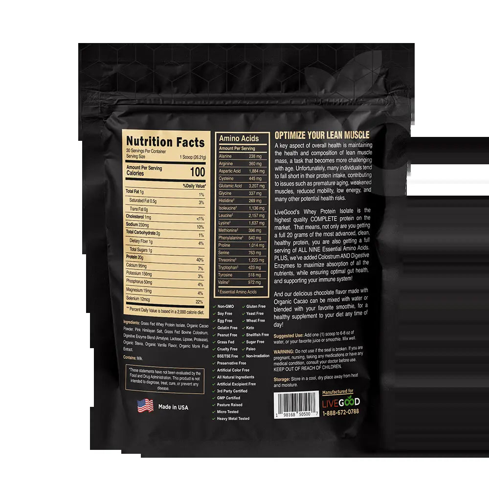 Livegood Chocolate Whey Protein Isolate – Grass-Fed | Chocolate Protein + Colostrum