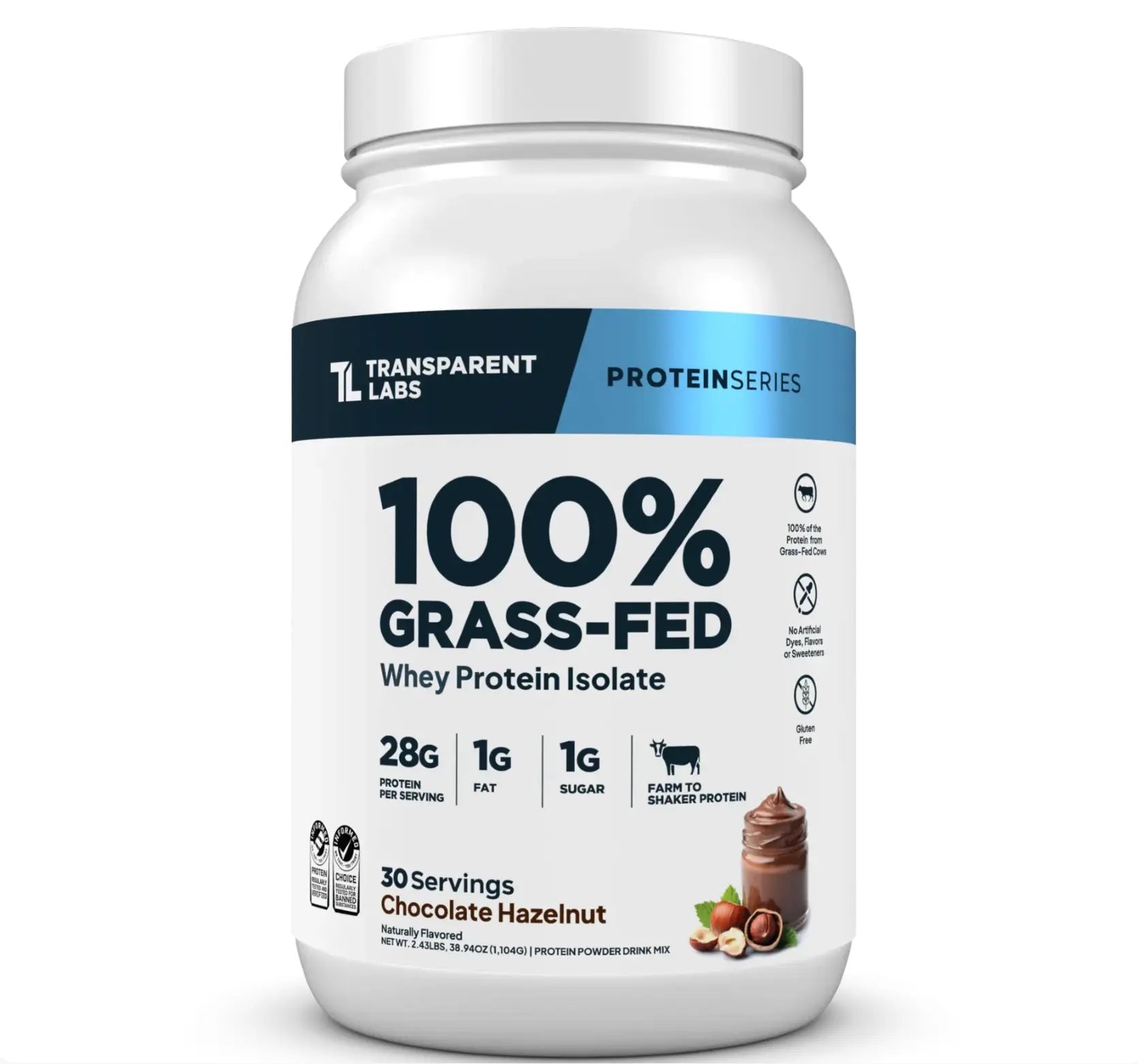 Transparent Labs Grass-Fed Whey Protein Isolate — 28G Protein, Clean Ingredients, Milk, Fitness